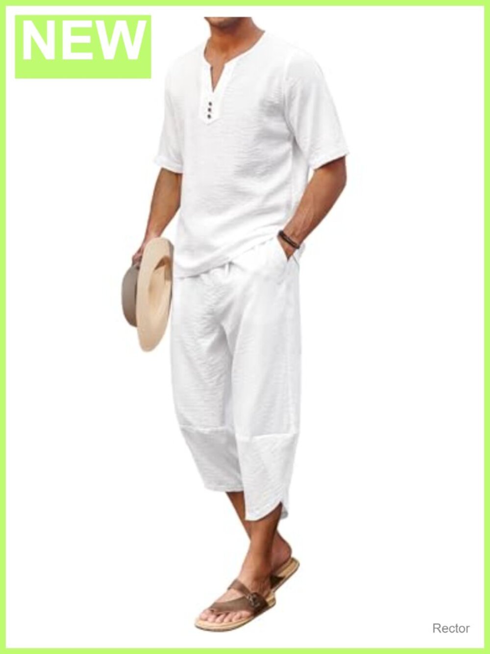 Linen 2 Piece Outfit Henley Short Sleeve Harem Capri Pants Lounge Yoga